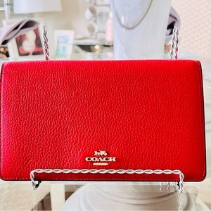 Coach Anna Fold over Clutch Crossbody Gold/Red Bag